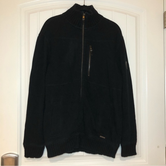 Calvin Klein Black 80% Cotton Full Zip Long Sleeve Sweater Size Medium - Picture 1 of 10